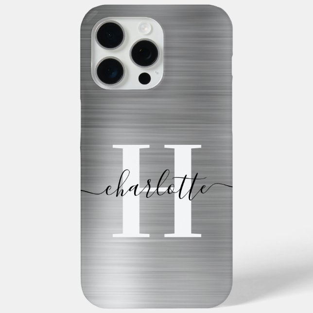Coques Case-Mate iPhone Monogramme de signature moderne argenté (Verso)