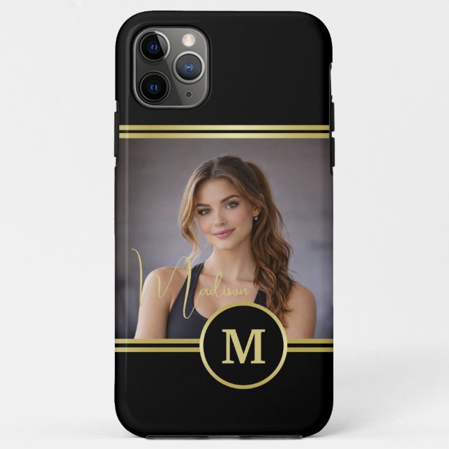 Coques Case-Mate iPhone Monogramme de signature or élégant avec photo (Dos)