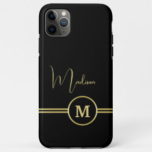 Case-Mate iPhone Case Monogramme de signature or élégant sur fond noir