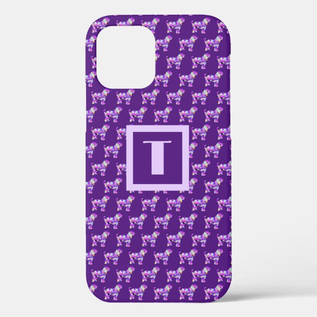 Coques Case-Mate iPhone Monogramme de silhouette violette du chien tibétai (Verso)