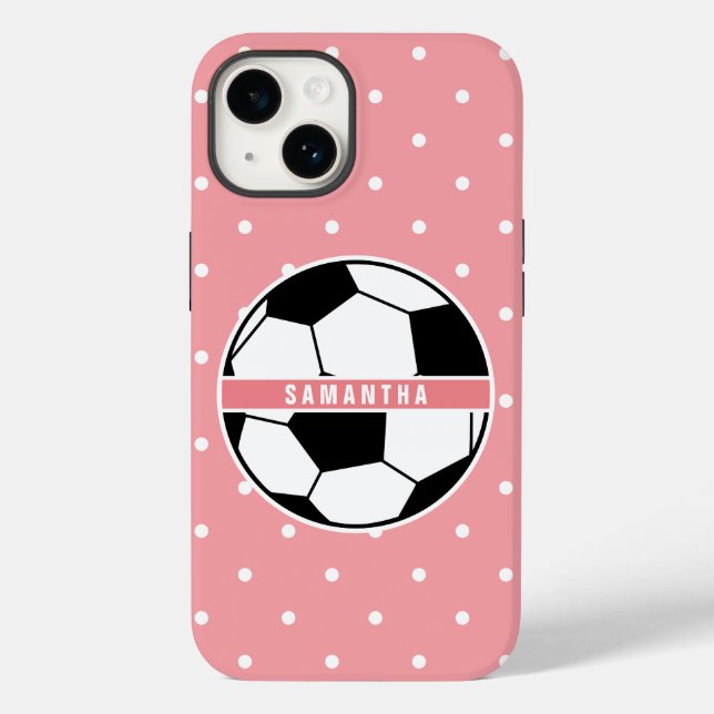 Coques Case-Mate iPhone Monogramme de soccer sportif noir blanc et rose (Verso)