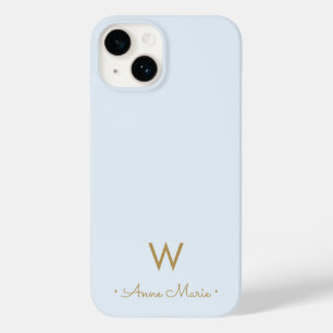 Coque Case-Mate iPhone Monogramme de style manuscrit bleu poussiéreux cla