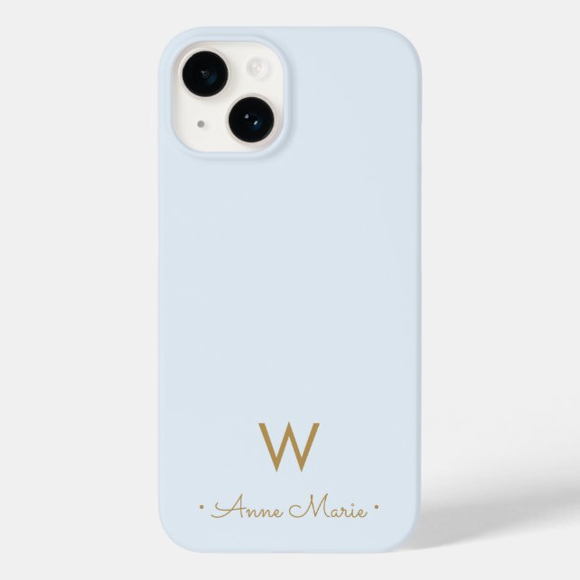 Coques Case-Mate iPhone Monogramme de style manuscrit bleu poussiéreux cla (Verso)