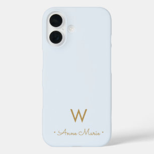 Coque Pour iPhone 16 Monogramme de style moderne or bleu poussiéreux cl
