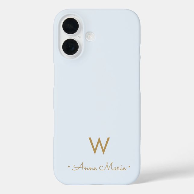 Coques Case-Mate iPhone Monogramme de style moderne or bleu poussiéreux cl (Verso)