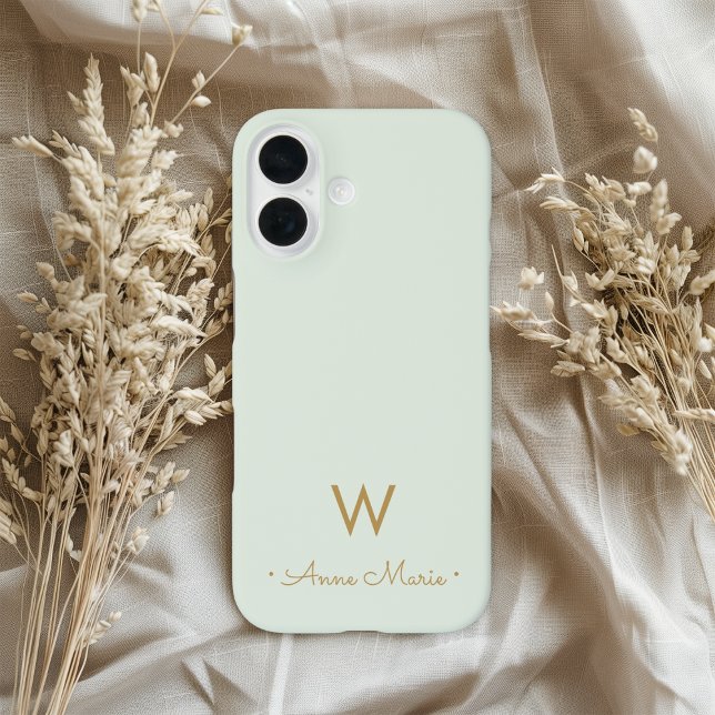 Coques Case-Mate iPhone Monogramme de style moderne vert sauge or (Créateur téléchargé)