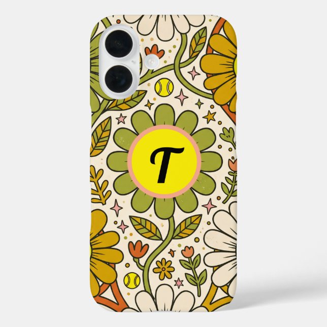 Coques Case-Mate iPhone Monogramme de tennis floral groovy personnalisé (Verso)