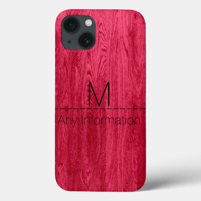 Coques Case-Mate iPhone Monogramme de texture du grain de bois rouge (Verso)