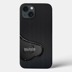 iPhone 13 Coque Monogramme de texture métallique noire