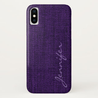 Coques Pour iPhone Monogramme de toile rustique de toile de jute