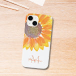 Coque Case-Mate iPhone Monogramme de tournesol<br><div class="desc">Cette coque iphone fleurie est décorée d'un tournesol jaune aquarelle et d'un monogramme en typographie élégante. Facile à personnaliser. Aquarelle originale © Michele Davies.</div>