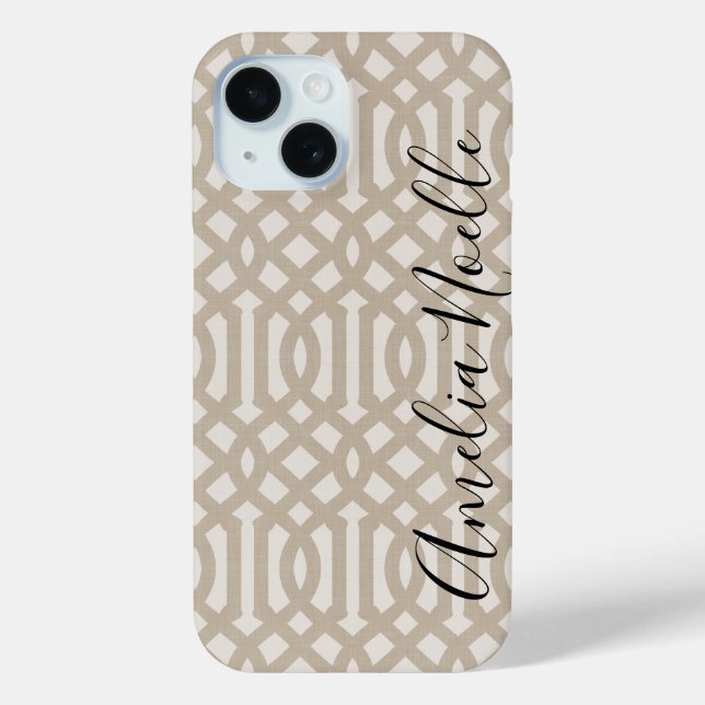 Coques Case-Mate iPhone Monogramme de treillis beige rustique (Verso)