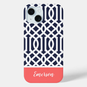 Coque Case-Mate iPhone Monogramme de treillis de marine et de corail