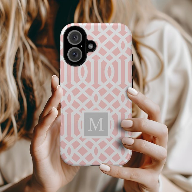 Coques Case-Mate iPhone Monogramme de Trellis rose et gris | Couleurs modi (Créateur téléchargé)