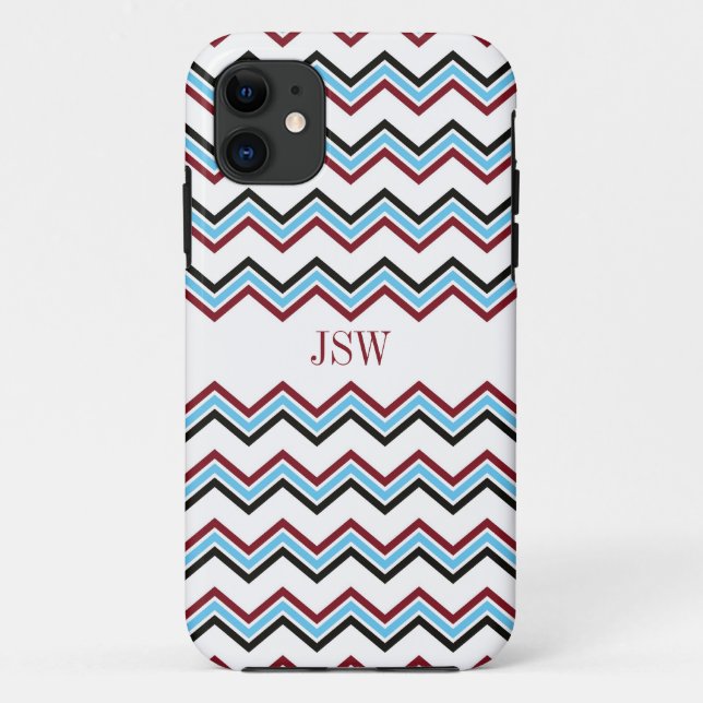 Coques Case-Mate iPhone Monogramme de très bon goût de motif de rouge bleu (Dos)