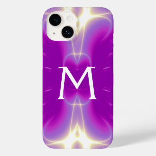 COQUE POUR iPhone 14 MONOGRAMME DE VAGUES LUMINEUSES DE VIOLET ROSE PUR