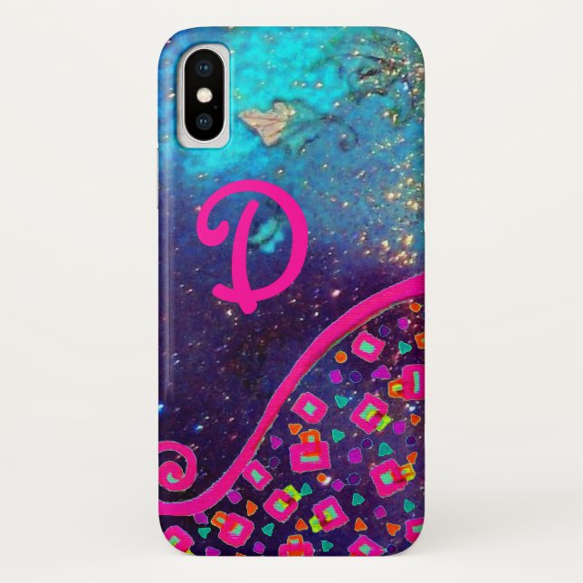 COQUES Case-Mate iPhone MONOGRAMME DÉCO ABSTRAIT BLEU TURQUOISE FUCHSIA RO (Dos)