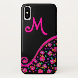 COQUES POUR iPhone MONOGRAMME DÉCO ABSTRAIT FUCHSIA ROSE NOIR