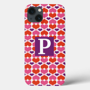 iPhone 13 Case Monogramme d'édredon de coeurs de Valentine