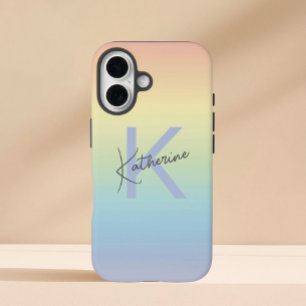 Coque Pour iPhone 16 Monogramme Dégradé Arc-en-ciel Pastel