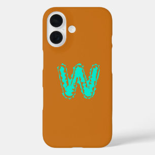 Coque Pour iPhone 16 Monogramme déplaisant vert toxique sur orange