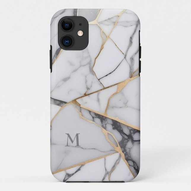 Coques Case-Mate iPhone Monogramme des accents dorés en marbre fissuré (Dos)