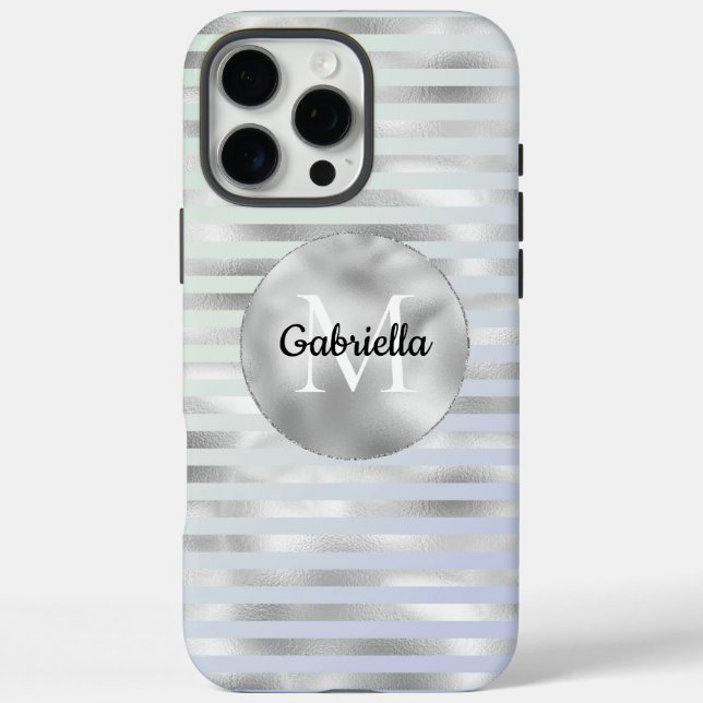 Coques Case-Mate iPhone Monogramme des bandes d'argent de la lavande de me (Verso)