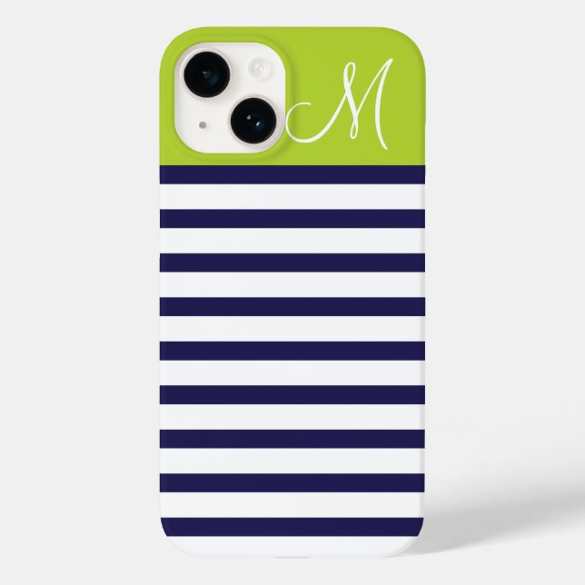 Coques Case-Mate iPhone Monogramme des bandes de Preppy bleu et vert de la (Verso)