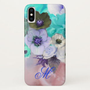 Etui iPhone Case-Mate MONOGRAMME DES ROSES BLEUS turquoises ET DES FLEUR