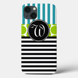 COQUE Case-Mate iPhone MONOGRAMME DES STRIPES NOIRES VERTES TURQUOISE