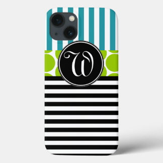 COQUE Case-Mate iPhone MONOGRAMME DES STRIPES NOIRES VERTES TURQUOISE