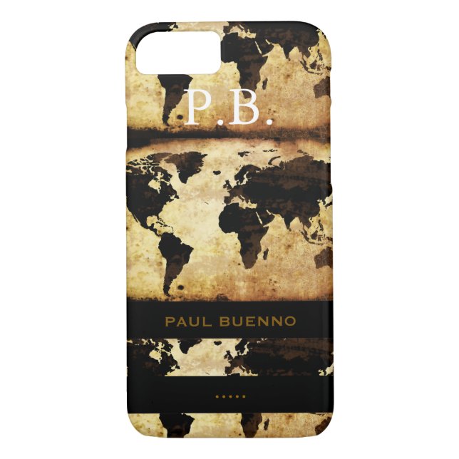 Coques Case-Mate iPhone monogramme design carte du monde (Dos)