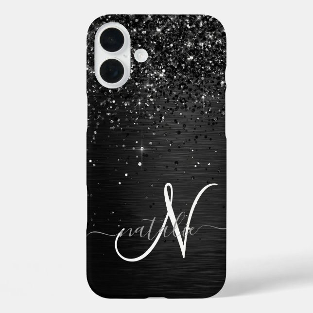 Coques Case-Mate iPhone Monogramme d'étincelle à Parties scintillant noire (Verso)