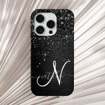 Coque Case-Mate iPhone Monogramme d'étincelle à Parties scintillant noire<br><div class="desc">Personnalisez facilement ce design élégant et branché de boîtier de téléphone avec une jolie parties scintillant brillante noire sur un arrière - plan métallique brossé noir.</div>