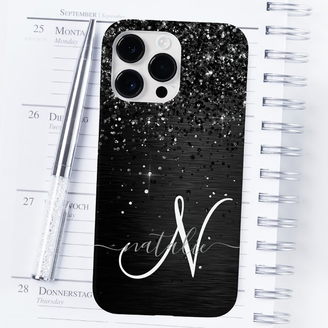 Coques Case-Mate iPhone Monogramme d'étincelle à Parties scintillant noire (Créateur téléchargé)