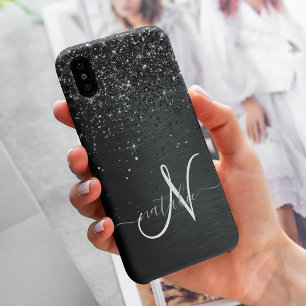 Coque Case-Mate iPhone Monogramme d'étincelle à Parties scintillant noire