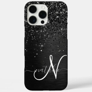 Coque iPhone 16 Pro Max Monogramme d'étincelle à Parties scintillant noire
