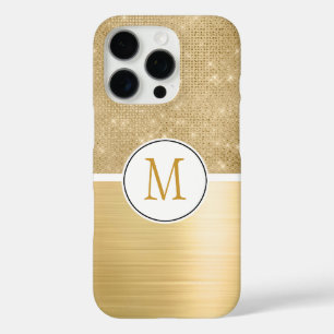 Coque iPhone 16 Pro Monogramme d'étincelle dorée