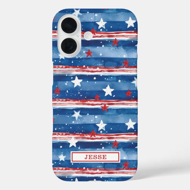 Coques Case-Mate iPhone Monogrammé d'étoiles et de bandes patriotiques (Verso)
