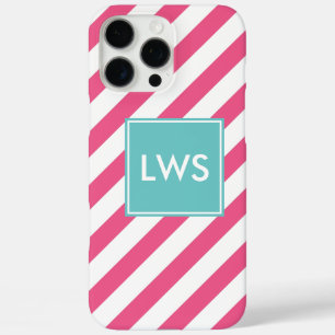 Coque iPhone 16 Pro Max Monogramme Diagonale rose