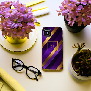 Coque Case-Mate iPhone Monogramme diagonale violet et or