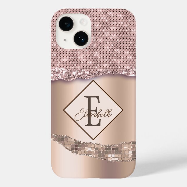 Coques Case-Mate iPhone Monogramme Diamants Cuivre Tendance (Verso)