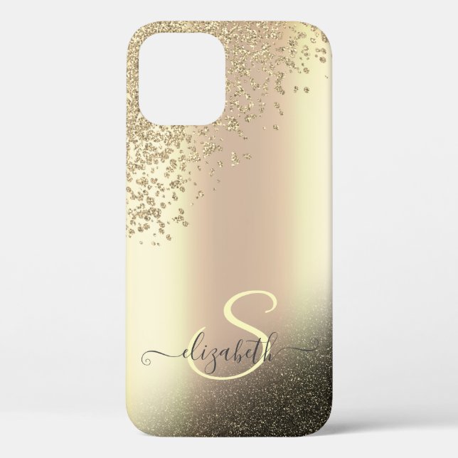 Coques Case-Mate iPhone Monogramme Diamants Paillettes Or Foncé (Verso)