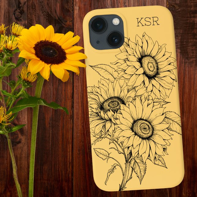 Coques Case-Mate iPhone Monogramme d'illustration de la ligne de tournesol (Créateur téléchargé)