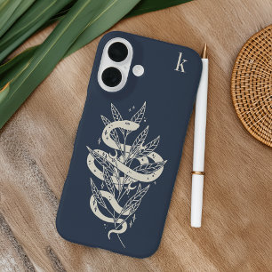 Coque Pour iPhone 16 Monogramme d'illustration de serpent botanique mys