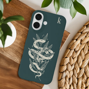 Coque Pour iPhone 16 Monogramme d'illustration de serpent botanique mys
