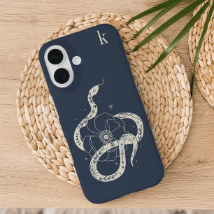 Coque Pour iPhone 16 Monogramme d'illustration de serpent botanique mys