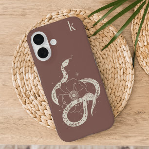 Coque Pour iPhone 16 Monogramme d'illustration de serpent botanique mys