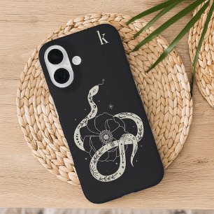 Coque Pour iPhone 16 Monogramme d'illustration de serpent botanique mys