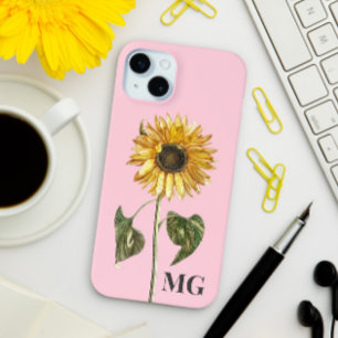 Coque Case-Mate iPhone Monogramme d'illustration végétale de tournesol pe